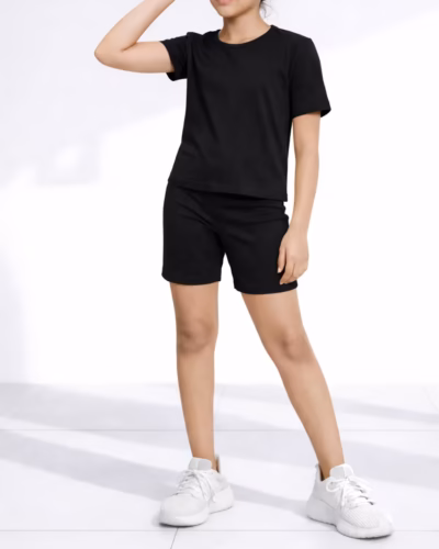 Cotton Drop Shoulder T-shirt & Shorts Set – Black