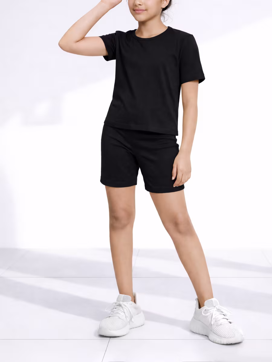 Cotton Drop Shoulder T-shirt & Shorts Set – Black