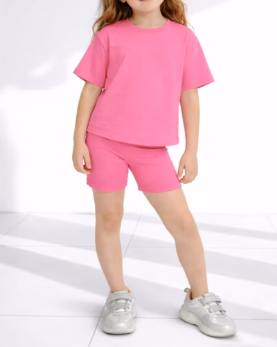 Cotton Drop Shoulder T-shirt & Shorts Set – Pink