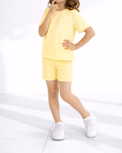 Cotton Drop Shoulder T-shirt & Shorts Set – Yellow
