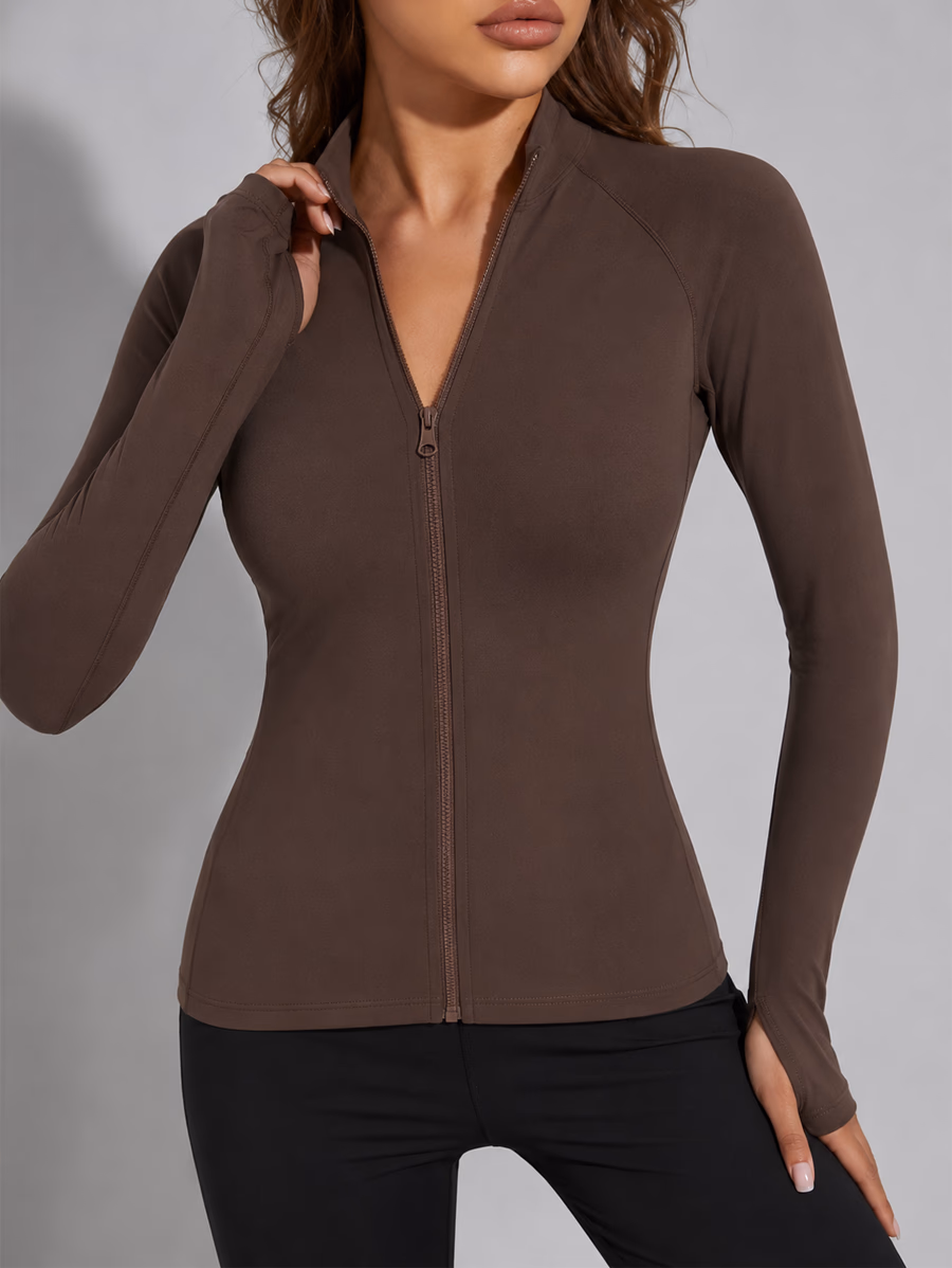 Long Sleeve Sport Jacket full zip -Brown