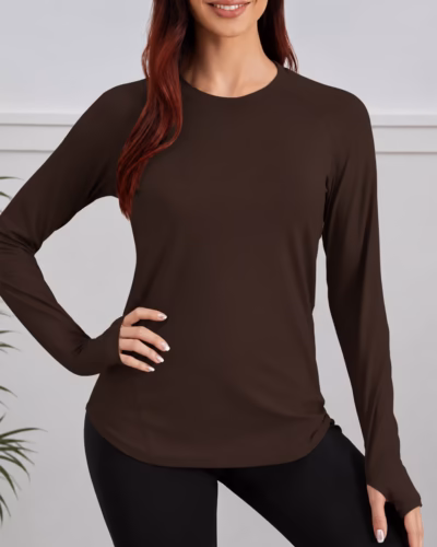 Sport top curved Hem long sleeves – Brown