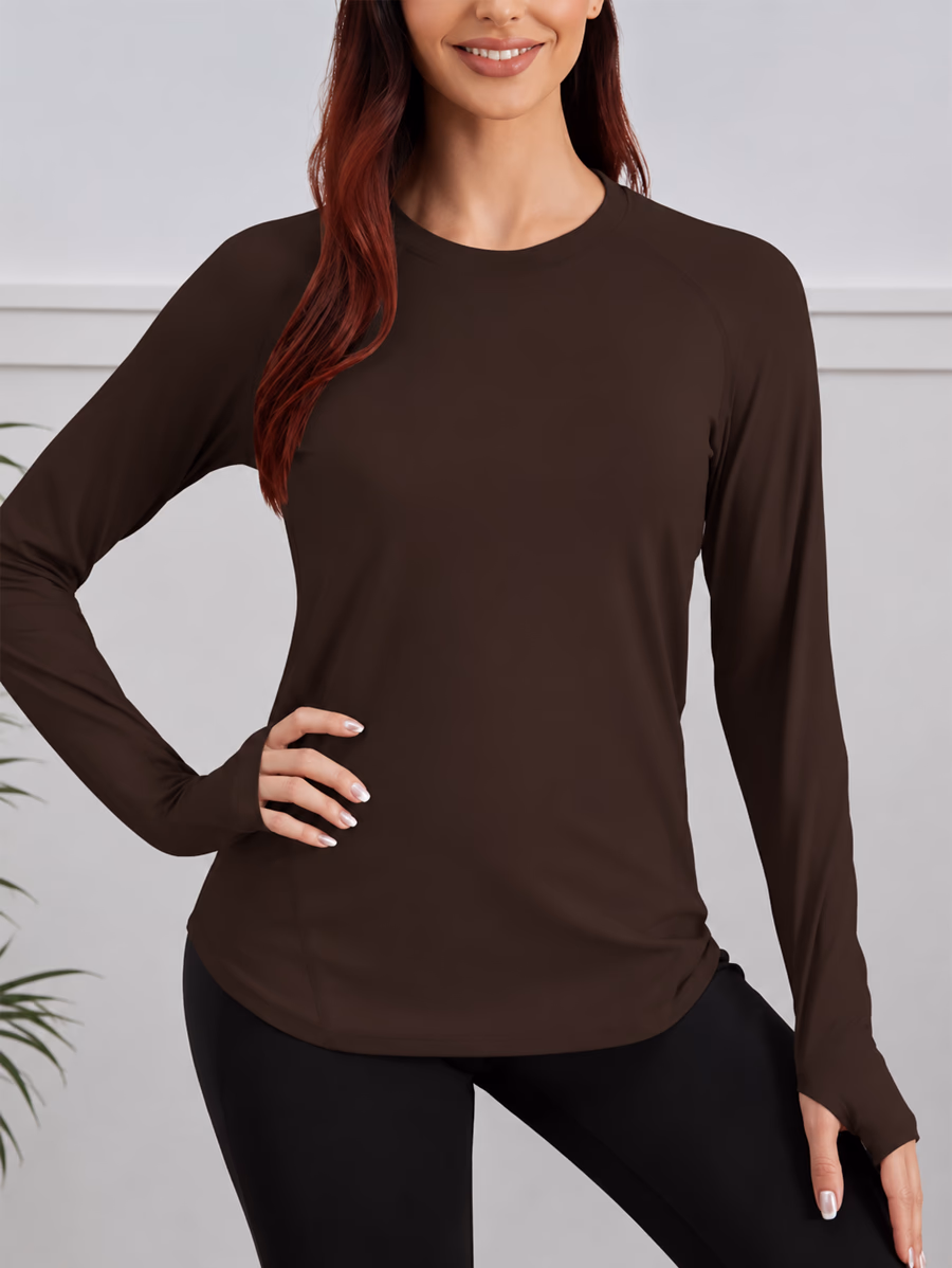 Sport top curved Hem long sleeves – Brown