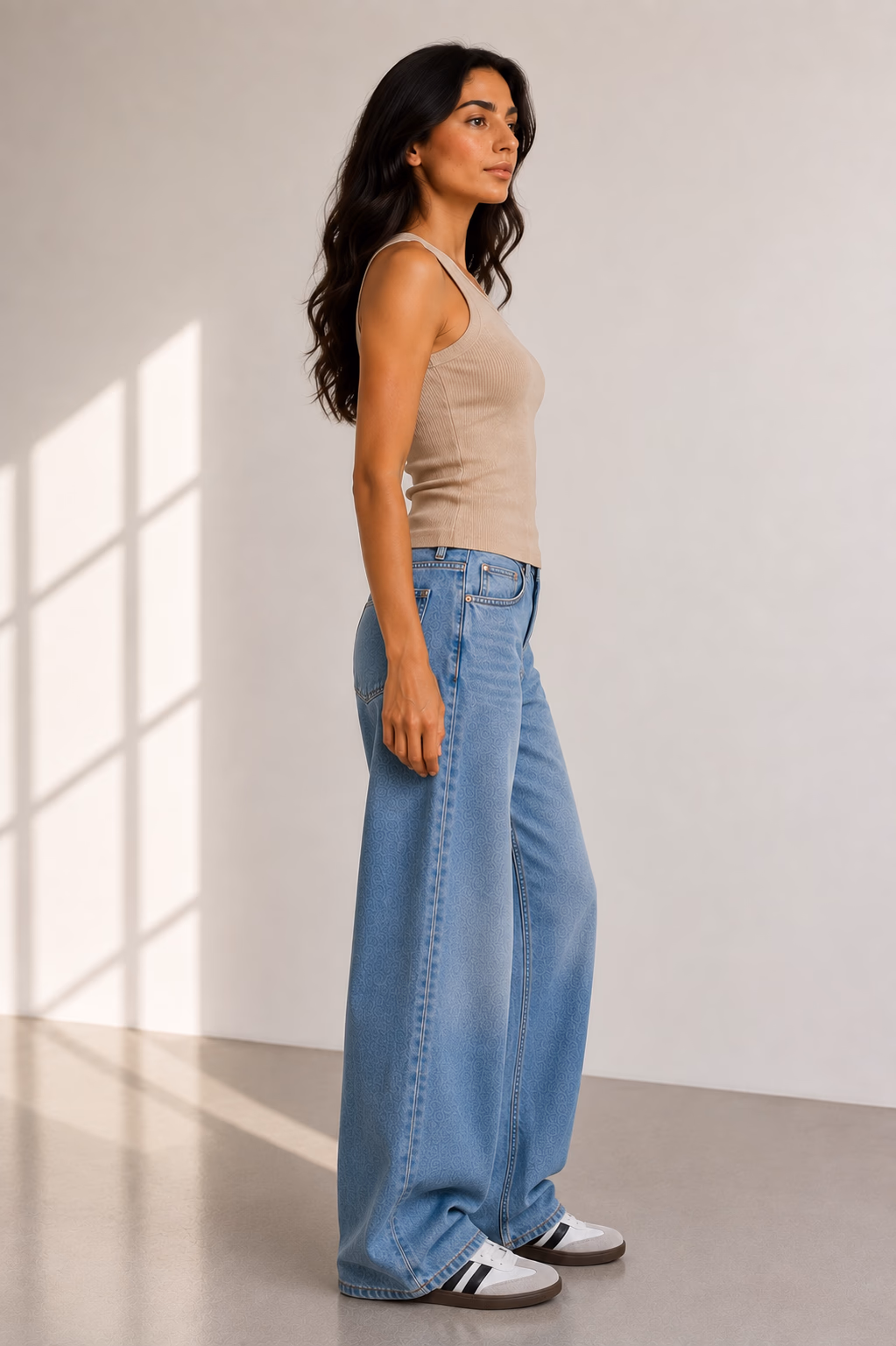 Cotton Ribbed Short Length Basic Top - Beige - الصورة 3