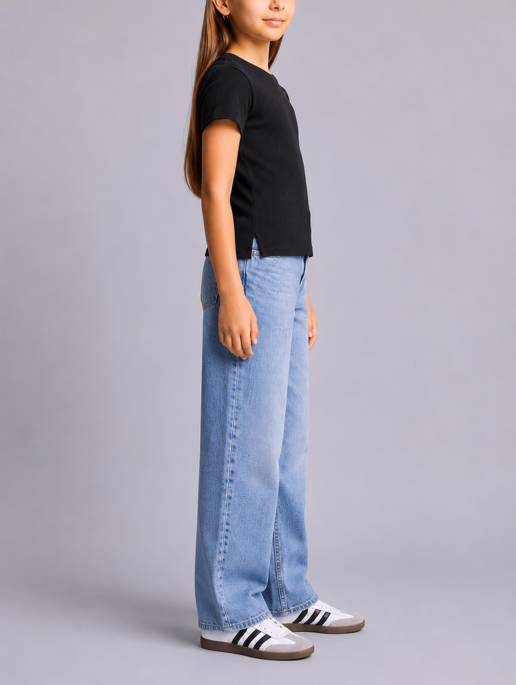 Cotton Ribbed T-shirt - Half Sleeves for Girls - Black - الصورة 4