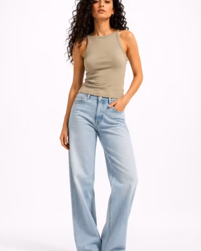 Ribbed Cotton Tank Top – Olive Boat Collar
