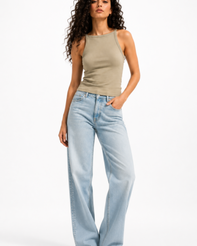 Ribbed Cotton Tank Top – Olive Boat Collar