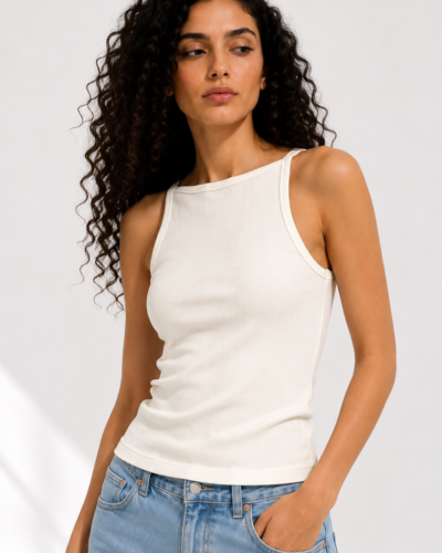 Ribbed Cotton Tank Top – Off-White Boat Collar