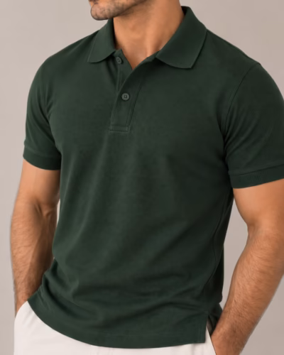 Classic Piqué Polo T-Shirt – 100% Cotton – Dark Green