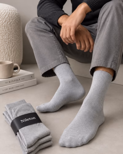 Men Classic Socks- Cotton – Pack of 3 – Grey