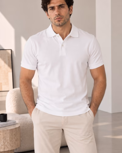 Classic Piqué Polo T-Shirt – 100% Cotton – White