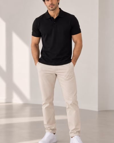 Classic Piqué Polo T-Shirt – 100% Cotton – Black