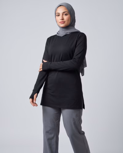 Modest Sports T-Shirt – Long Sleeve Tunic – Black
