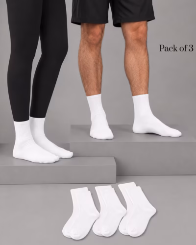 Long Socks Half Towel- Unisex – Cotton – Pack of 3 – White