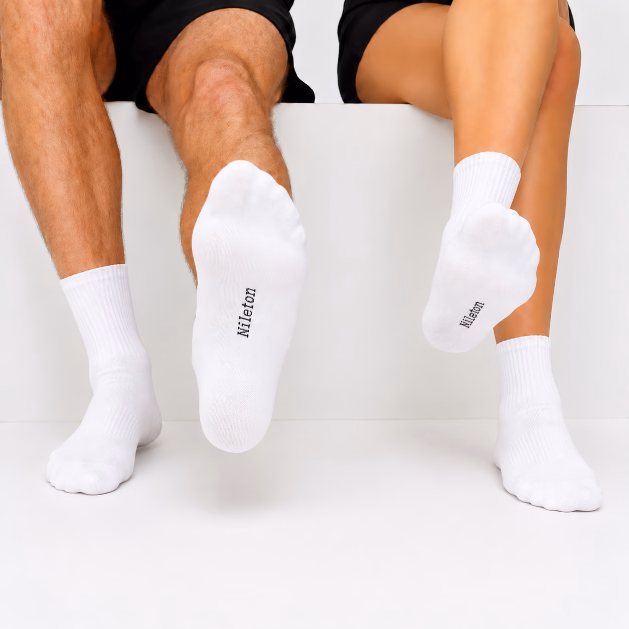 Long Socks Half Towel- Unisex - Cotton - Pack of 3 - White - Image 2