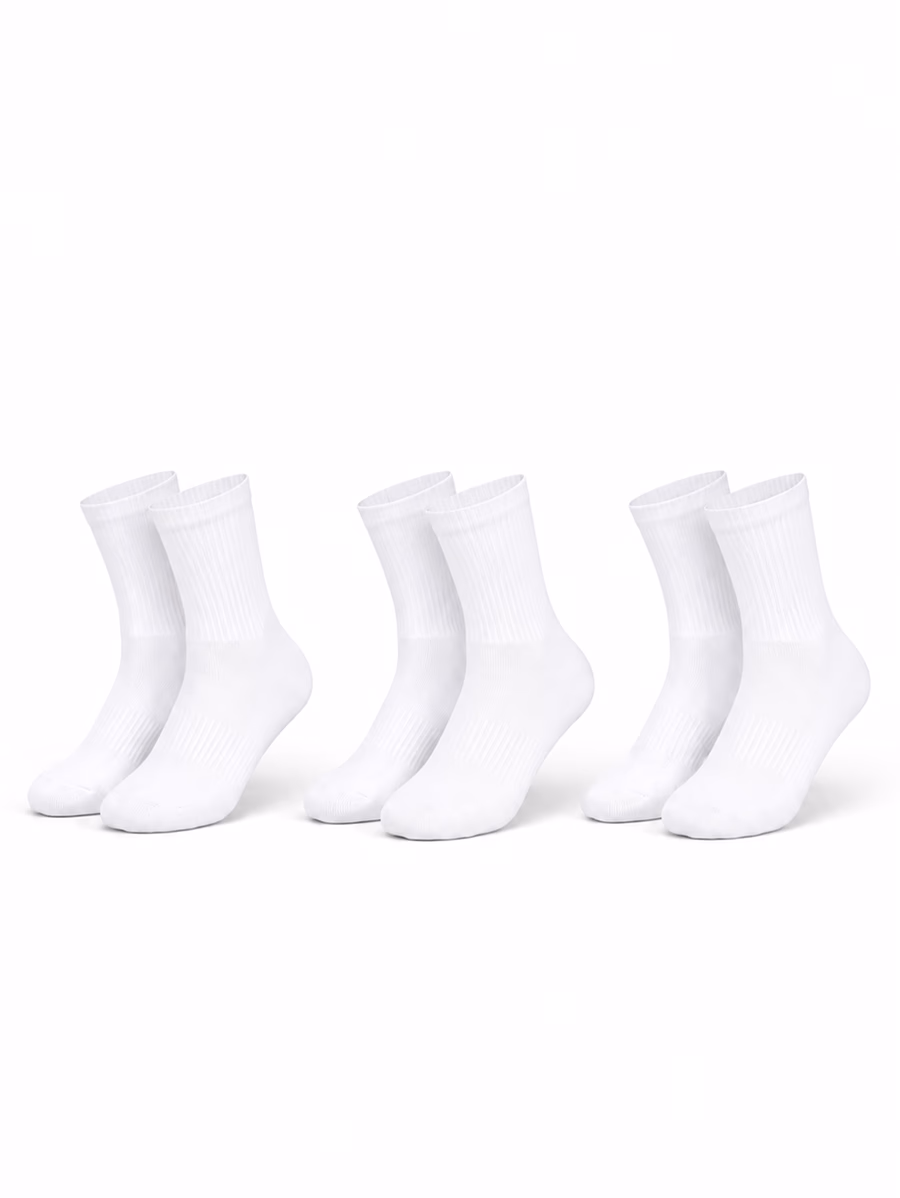Long Socks Half Towel- Unisex - Cotton - Pack of 3 - White - Image 4